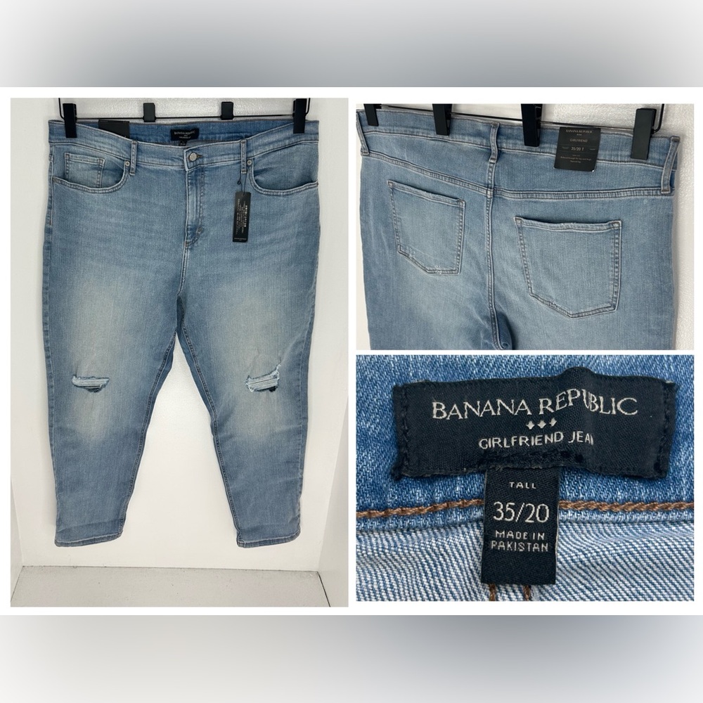 Banana Republic Girlfriend Jeans NEW Women Size 35/20 Tall Light Wash Denim NWT